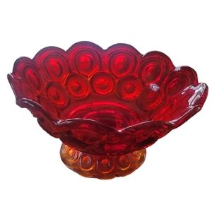 Vintage‎ L.E. Smith Glass Co Red Moon and Star Amberinaby Candle Bowl
